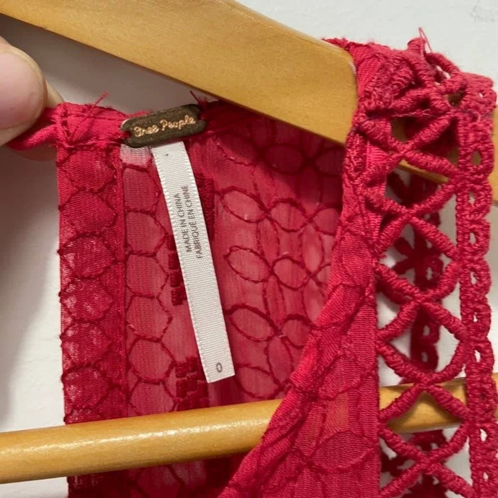 Free People Wherever You Go Crochet Red Lace Mini Dress - Picture 15 of 15